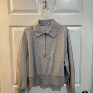 Varley Light Gray Ribbed Quarter-Zip Top